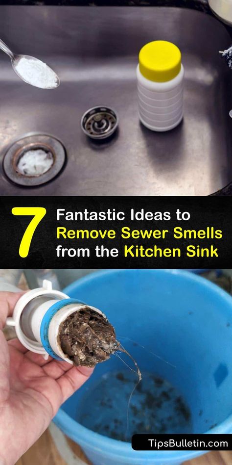 A smelly drain or a stench around the kitchen sink could be due to your garbage disposal, hot water heater, or a dirty sink drain. Learn to identify the issue and fix it with simple ideas like drain cleaning and clearing out the garbage disposal. #sewer #smell #kitchen #sink Stinky Kitchen Sink Drain, How To Get Rid Of Smelly Sink Drains, Stinky Sink Drain Kitchens, Smelly Drain Kitchens, Smelly Garbage Disposal Cleaning, Smelly Sink Drain Kitchens, Smelly Kitchen Sink Drain, Kitchen Sink Smells Bad, How To Clean Sink Drains