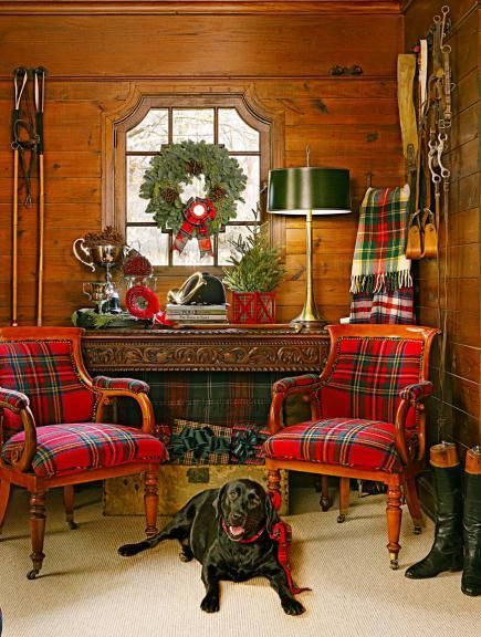 Midwest Living Magazine, Tartan Decor, Plaid Chair, England House, Cabin Chic, Style Anglais, Midwest Living, Tartan Christmas, Equestrian Decor