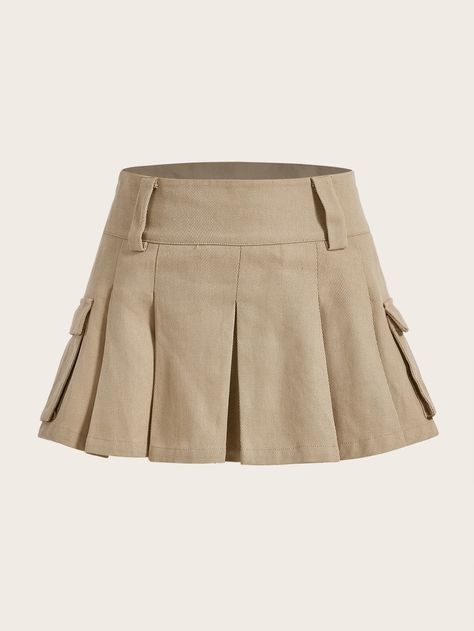 Pleaded Skirt, Box Pleat Skirt, Outfit Png, Tan Skirt, Shein Icon, Khaki Skirt, High Fashion Outfits, Women Skirts, Classy Casual Outfits