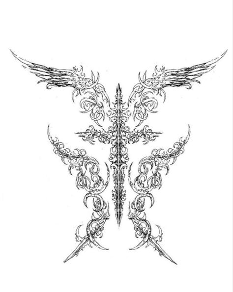 Wings Cybersigilism, Cybersigilism Wings, Begginer Tattoo Designs, Sigil Tattoo, Blackout Tattoo, Gothic Tattoo, Tattoo Style Drawings, Dream Tattoos, Black Ink Tattoos