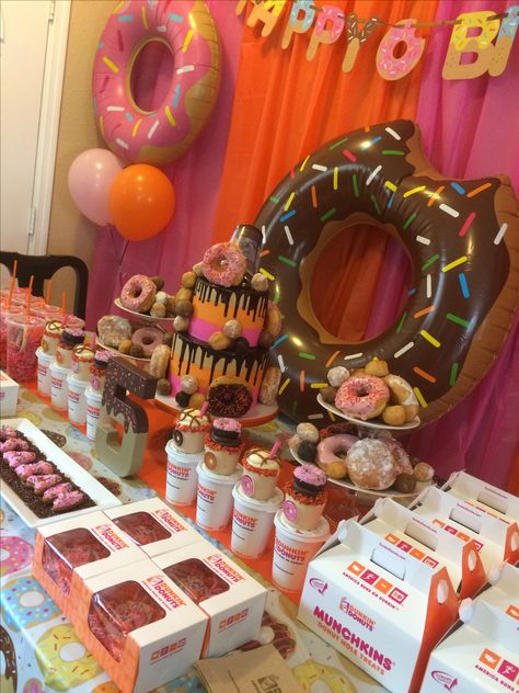 Dunkin Donut Birthday Party, Dunkin Themed Birthday Party, Dunkin Birthday Party, Dunkin Donuts Birthday Party, Dunkin Donuts Birthday Party Ideas, Mini Brands Birthday Party Ideas, Dunkin Party Theme, Dunk And Donuts Birthday Party, Dunkin Donuts Themed Birthday Party