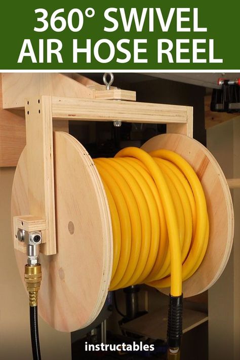 Garage Workshop Layout, Diy Garage Work Bench, Air Hose Reel, Hose Storage, Diy Garage Door, Woodworking Shop Projects, Tool Storage Diy, Diy Garage Storage, Garage Makeover