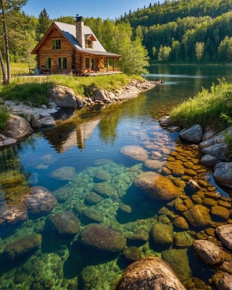 Log Cabin Log Cabin Mountains, Log Cabin Vibes, Log Cabin On Lake, Log Structures, Cosy Cabin, Farm Cabin, Alaska Mountains, Lay Low, River Cabin