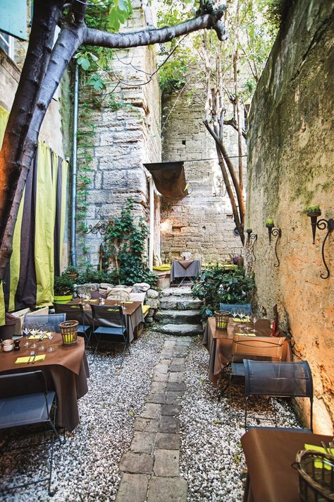 The secret side of the South of France Uzes France, Garden Cafe, Stone Walls, France Photos, Provence France, Cafe Design, South Of France, France Travel, Oh The Places Youll Go