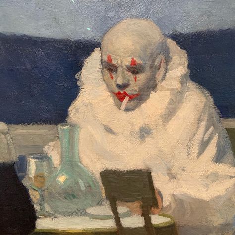 At The Whitney Meusum Edward Hopper Clown, Clown Painting Aesthetic, Insanity Painting, Absurdist Art, Weird Paintings, Clown Paintings, Rennaissance Art, Baroque Art, Edward Hopper