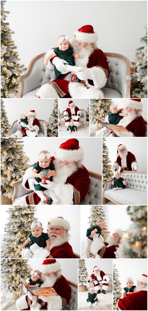 NH Santa Mini Sessions Santa Christmas Photoshoot, Santa Photo Set Up, Baby Santa Pictures, Indoor Santa Mini Sessions, Santa Set Up For Pictures, Indoor Mini Session Ideas, Pictures With Santa Outfits, Santa Pics, Family Photos With Santa