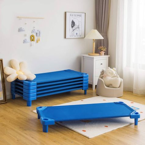 KOTEK Stackable Sleeping Daycare Cots for Kids, Portable Toddler Nap Cots, 52" L x 23" W, Ready-to-Assemble, Space-Saving Children Naptime Cot for Classroom Preschool(Set of 6) : Amazon.ca: Baby Daycare Nap Room Ideas, Daycare Rooms Setup Small Spaces, In Home Daycare Ideas Small Spaces, Small Home Daycare Setup, Home Daycare Setup, In Home Daycare Ideas, Daycare Room Design, Daycare Cots, Daycare Setup