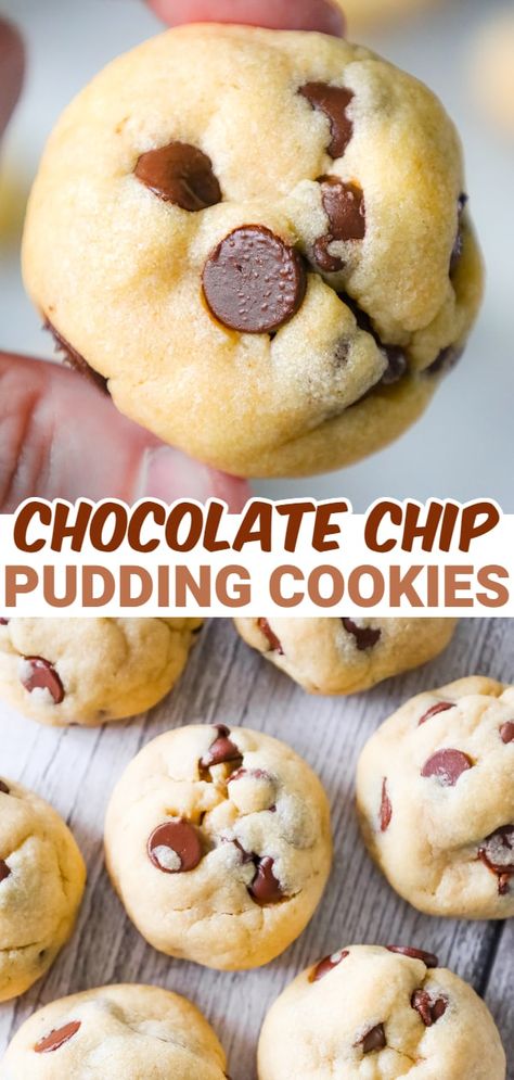 Chocolate Chip Pudding Cookies are soft and chewy cookies made with vanilla instant pudding mix and loaded with semi sweet chocolate chips. Chocolate Chip Cookies With Instant Pudding, Peanut Butter Cookies With Vanilla Pudding, Bisquick Pudding Cookies, Recipes Using Vanilla Pudding, Chocolate Chip Cookies Recipe With Pudding, Soft Chocolate Chip Cookie Recipe With Pudding, Cookies With Instant Pudding, Cookies Made With Vanilla Pudding, Jello Chocolate Chip Cookies