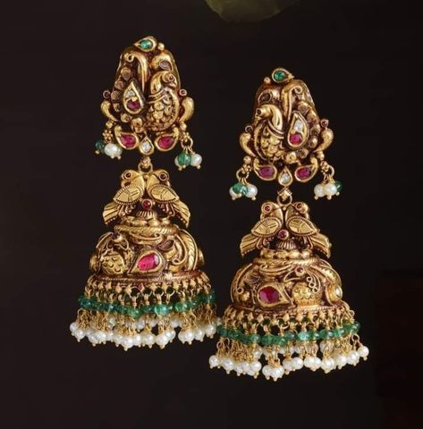 Nakshi Buttalu Gold, Bridal Jhumkas Gold, Nakshi Earrings Gold, Gold Jumkas Antiques, Gold Jhumka Earrings Indian Latest, Jhumkas Gold Indian, Gold Necklaces Women Indian, Buttalu Earrings Gold Bridal, Jewelry Design Necklace Gold