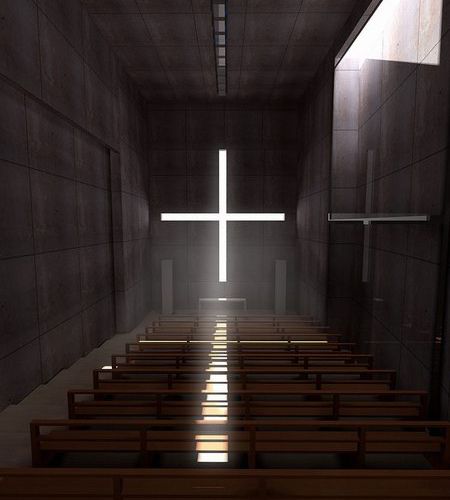 I like the look of the light going through- maybe to spell out letters Church of Light by Tadao Ando Church Of Light, Modern Church, Sacred Architecture, Tadao Ando, Church Interior, Religious Architecture, Church Architecture, Church Design, Space Architecture