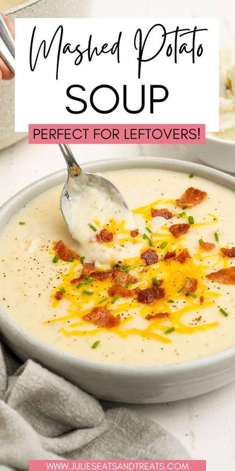 Leftover Mashed Potato Soup, Leftover Mashed Potatoes Soup, Mashed Potato Soup, Crockpot Mashed Potatoes, Soup For Dinner, Leftover Potatoes, Easy Mashed Potatoes, Potato Soup Easy, Loaded Potato Soup