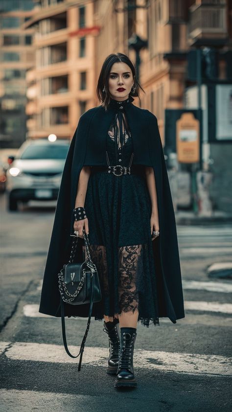 Goth Fall Outfits, Optical Illusion Dress, Edgy Fashion Chic, Fall Ootd, Witch Fashion, Witchy Fashion, Witch Outfit, Alt Fashion, Ootd Style