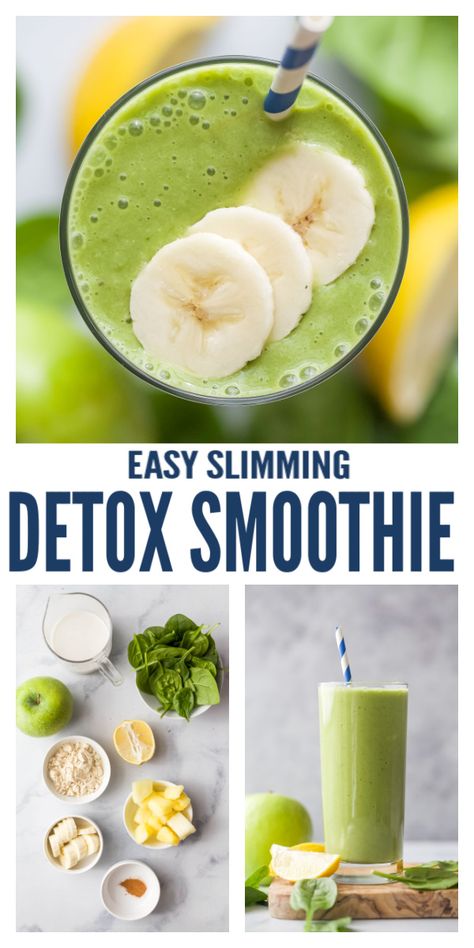 This Green Detox Smoothie is perfect for when you need to shift your health into gear. You won't feel guilty drinking this protein-packed smoothie that has bananas, pineapple, and apples. It's refreshing, satisfying, and will help you burn body fat. #smoothierecipe #detoxsmoothie #greensmoothie #highproteinrecipe #postworkoutsnack #breakfastrecipe Green Detox Smoothie, Detox Smoothies, Detox Smoothie Recipes, Smoothie Recipes Healthy Breakfast, Recipes Healthy Breakfast, Protein Smoothies, Healthy Green Smoothies, Best Smoothie Recipes, Fat Burning Smoothies