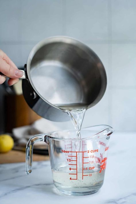 How to Make Simple Syrup (Stovetop & No-Heat Syrup Recipe) How To Make Simple Syrup, What Is Simple Syrup, Simple Syrup Recipe, Pastry School, Simple Syrup Recipes, Food Resources, Make Simple Syrup, Homemade Syrup, Glass Measuring Cup