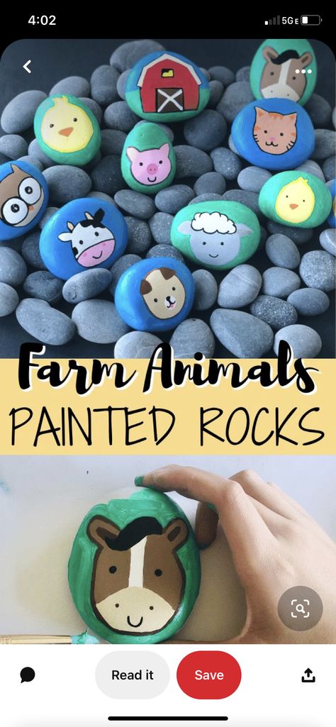 Easy Farm Animals, Rock Painting For Kids, Animal Painted Rocks, Farm Animals For Kids, Easy Rock Painting, Homeschool Crafts, Painted Rocks Kids, Rainbow Painting, Painting Activities