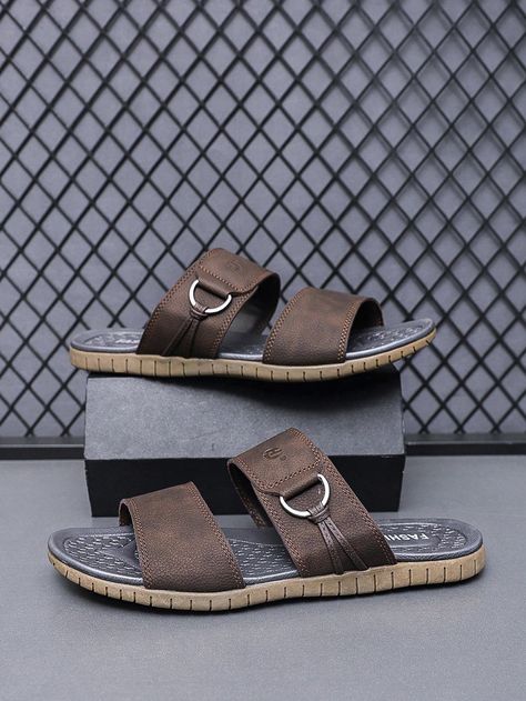 Rust Brown  Collar   Plain Arabic Sandals Embellished   Men Shoes Nike Boots Mens, Arabic Sandals, Sandal Kulit, Leather Slippers For Men, Nike Boots, Men Sandals, Leather Slippers, Summer Sandals, Sandal Fashion