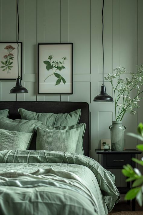 29 Sage Green Farmhouse Bedroom Ideas for a Fresh Update - My Elegant Home Sage Green Farmhouse Bedroom, Green Farmhouse Bedroom, Sage Green Farmhouse, Sage Palette, Sage Bedroom, Green Bedrooms, Green Farmhouse, Dream House Bedroom, Muted Sage