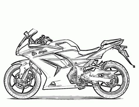 Motorcycle Coloring Page Ninja Bike Drawing, Kawasaki Ninja Sketch, Kawasaki Ninja Drawing, Kawasaki Ninja H2r Drawing, Kawasaki Drawing, Motorcycle Drawing, Bike Drawing, Bike Sketch, Toddler Coloring Book