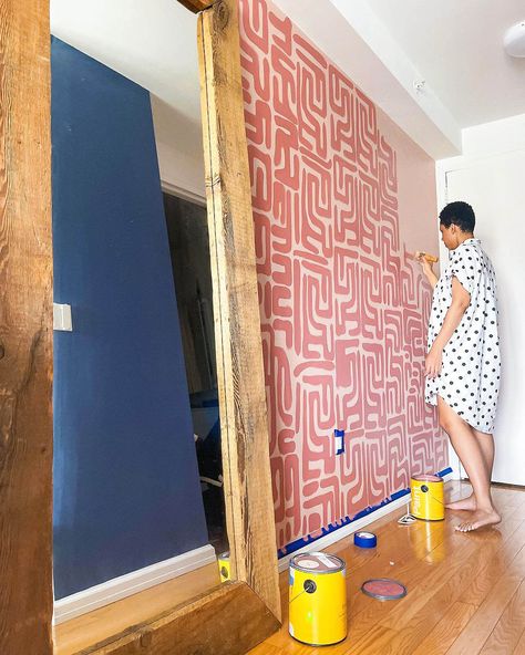 A Paint Mural DIY That Looks Like Wallpaper – Clare Clare Paint, Paint Mural, Mural Diy, Stencil Wall Art, 아파트 인테리어, Mural Wall Art, Mural Painting, Stencils Wall, Wall Patterns