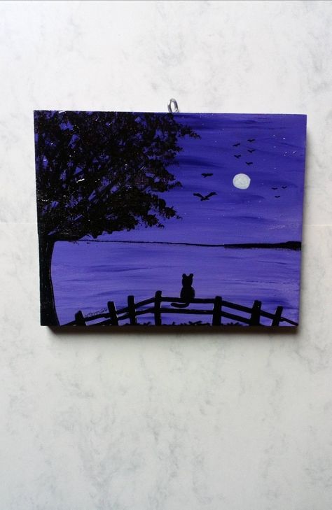 Cat Silhouette on a fence painted wood. Artbyma66 Easy Silhouette Paintings, Rustic Ideas, Silhouette Painting, Fence Paint, Black Cat Art, Cat Silhouette, Mini Paintings, Cat Painting, Painted Wood