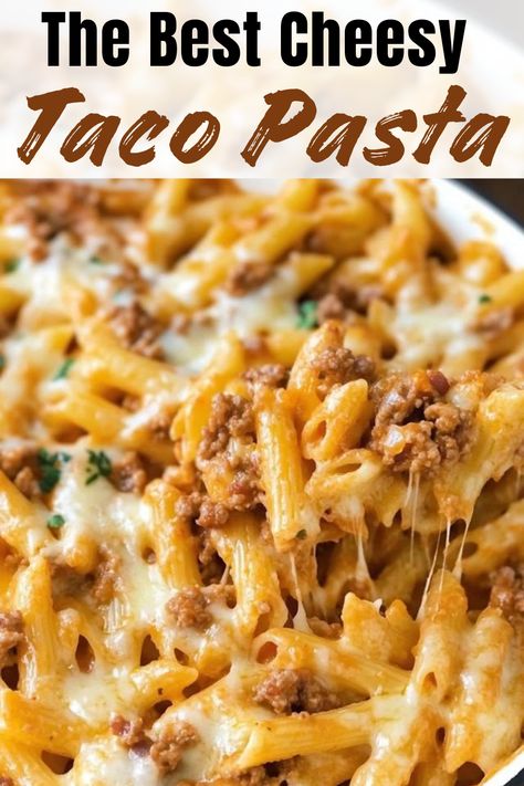 Cheesy Taco Pasta Cheesy Taco Pasta Crockpot, Easy Crockpot Recipes Taco Pasta, Cheesy Mexican Pasta, One Pot Cheesy Taco Pasta, Ground Beef Taco Pasta Recipes, Taco Meat Pasta Recipe, Easy Taco Pasta Bake, Velveeta Taco Pasta, Cheesy Taco Pasta Recipe