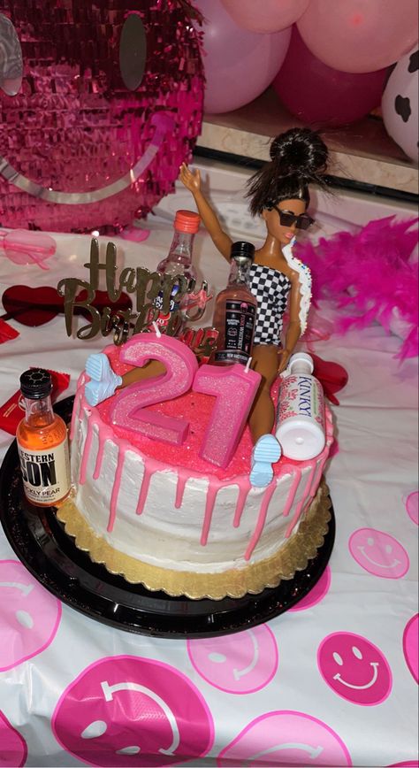 Barbie 21st Birthday Party Cake, 21 Barbie Cake, Barbie Cake 21, Drunk Barbie Cake 21st, 21st Birthday Barbie, Barbie 21st Birthday Party, Cakes 21st Birthday, Birthday Barbie Cake, Classy 21st Birthday Cake