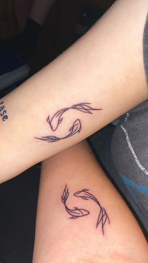 Pices Zodiac Tattoo Koi Fish, Koi Fish Semicolon Tattoo, Pices Zodiac Tattoo Fish, Matching Forearm Tattoos, 4lifers Tattoo, Koi Fish Tattoo Placement, Pices Zodiac Tattoo Women, Matching Koi Fish Tattoo, Koi Fish Tattoo For Women