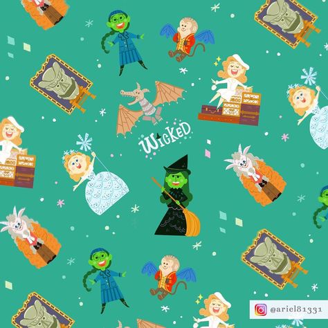 Ariel Hsu / ChihAriel on Instagram: “Here comes something wicked 💚💖musical pattern of @wicked_musical 🧹🖤 These are some wicked illustrations I did when I made the sticker set…” Wicked Doodles, Wicked Illustration, Wicked Laptop Wallpaper, Wicked Fan Art, Wicked Clipart, Wicked Musical Tattoo, Wicked Musical Wallpaper, Wicked Defying Gravity, Wicked Fanart Elphaba And Fiyero