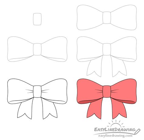 How to Draw a Ribbon Step by Step - EasyLineDrawing Ribbon Drawing Tutorial, Cute Ribbon Drawing, Draw Ribbon Banner, How To Draw A Bow Step By Step, How To Draw Bows, Draw Ribbon, Ribbon Drawing, Draw Objects, How To Drow