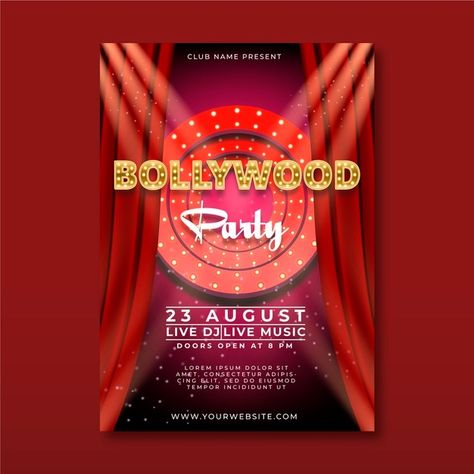 Bollywood party poster template | Free Vector #Freepik #freevector #poster #template #cinema #india Bollywood Night Poster, Night Poster Design, Bollywood Night, Bollywood Theme Party, Cinema Party, Diwali Poster, Bollywood Theme, Modern Indian Art, Poster Template Free