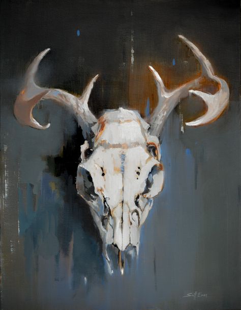 Scott Ewen / Deer Skull Still Life / 18 x 24 / oil on canvas    http://wwww.scottewen.net Animal Skull Painting, Skull Painting Ideas, Animal Skull Drawing, Painted Deer Skulls, Deer Skull Art, Gcse Art Sketchbook, Animal Skull, Oil Art, Deer Skull