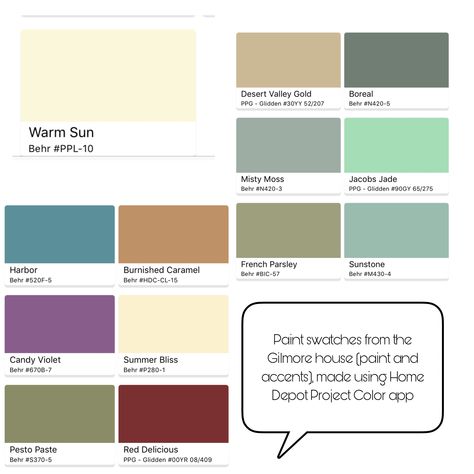 Gilmore Girls Color Palette, Downtown Girl Color Palette, Loralie Gilmore Bedroom, Lorelai Gilmore House Aesthetic, Lorelei And Rory, Lorelai Gilmore Collage, Prayer Closet, Paint Swatches, Paint Samples