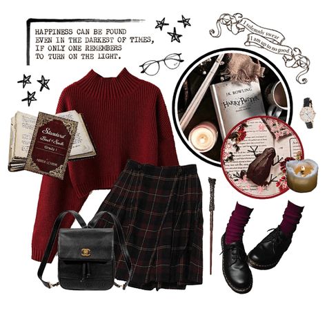 Gryffindor Aesthetic Outfit, Harry Potter Aesthetic Outfits, Gryffindor Outfit, Aesthetic Lookbook, Harry Potter Accessories, Hogwarts Outfits, Dark Academia Outfits, Gryffindor Aesthetic, Academia Outfits