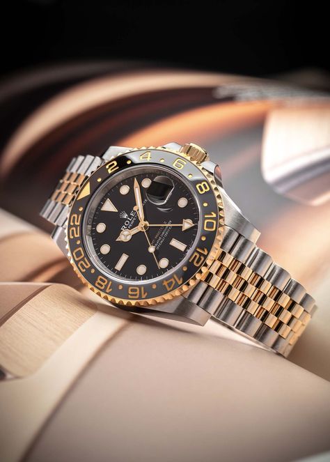 Rolex GMT-Master II Oystersteel Yellow Gold. Reference 126713GRNR. Available Now. Gold Reference, Time And Tide, Rolex Gmt Master Ii, Watches Rolex, Black Gloss, Rolex Gmt, Watch Model, Patek Philippe, Root Beer