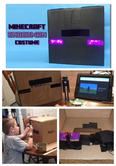 Denise over at stlMotherhood.com used our DIY Minecraft Halloween Costume as inspiration for her design, pictured here. See ours: http://www.lightsforalloccasions.com/p-4967-diy-create-your-own-minecraft-enderman-costume.aspx?utm_source=pinterest&utm_medium=social&utm_campaign=pinterest%20enderman Diy Enderman Costume, Enderman Halloween Costume, Minecraft Enderman Costume, Enderman Costume, Minecraft Halloween Costume, Minecraft Halloween, Minecraft Outfits, Minecraft Enderman, Minecraft Costumes