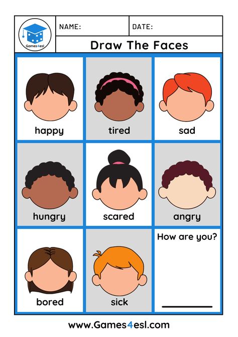 Download free printable feelings worksheets and use them in class today. On this page, you can find a collection of PDF worksheets for teaching feelings and Learn English Activities, English Class Crafts, Learning English For Kids Teaching, English Ideas Teaching, English Language Teaching Activities, Teaching English Activities, English Kids Worksheet, Classroom Language For Kids, English Class Ideas