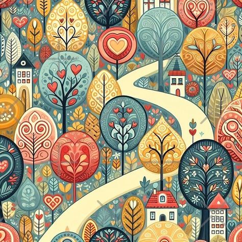 I hope you enjoy my series of Scandinavian Folk Art Magical Landscapes, each piece a vibrant celebration of traditional Nordic floral patterns Folk Art Patterns Free, German Folk Art Traditional, Slavic Folk Art, Folk Art Illustration, German Folk Art, Nordic Folk Art, Yule Cat, Magical Landscapes, Magical Landscape