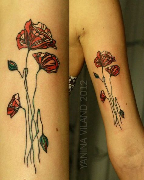 Icelandic Tattoo, Stained Glass Tattoo, Art Nouveau Tattoo, Nouveau Tattoo, Stained Glass Flower, Stained Glass Rose, Poppies Tattoo, Botanical Tattoo, Stained Glass Flowers