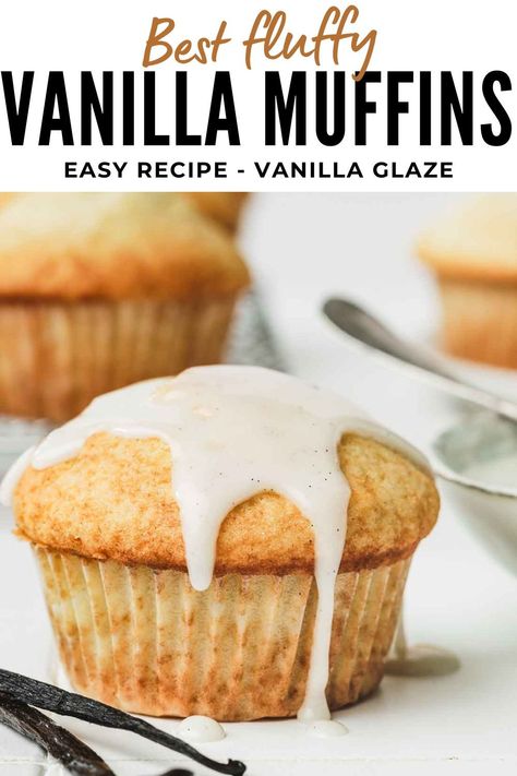 Indulge in the sheer simplicity and delightful taste of our fluffy vanilla muffins recipe. Crafted with just a handful of common ingredients, these muffins boast a soft and moist texture that's hard to resist. The finishing touch of a sweet vanilla glaze elevates them to a whole new level of deliciousness. Whether enjoyed at breakfast with a steaming cup of coffee or as a sweet treat throughout the day, these muffins are a versatile and scrumptious addition to your culinary repertoire. Muffin Icing Glaze, Vanilla Muffins Recipe, Vanilla Icing Recipe, Sweet Muffins, Bread Bar, Vanilla Muffins, Moist Muffins, Vanilla Recipes, Sweet Muffin