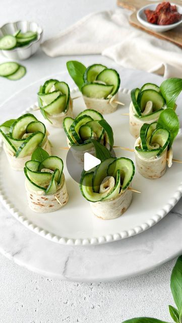 Tortilla Snacks, Cucumber Appetizers, Tortilla Pinwheels, Rolled Sandwiches, Cucumber Rolls, Fruit Appetizers, Tortilla Rolls, Basil Leaf, Dessert Bites