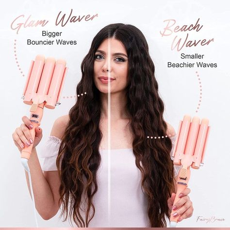 3 Barrel Curling Iron, Triple Hair Waver & Crimper Wand for Beach Waves, Ceramic Tourmaline with Adjustable Temperature Wave Maker Hair Tool, Wave Barrel Hair, Crimp Wave Hair, Hair Crimper Styles Waves Hairstyles, Waver Hair Tool, Three Prong Iron Waves, Iron Waves Hair, Triple Curling Iron Waves, Large Crimped Waves