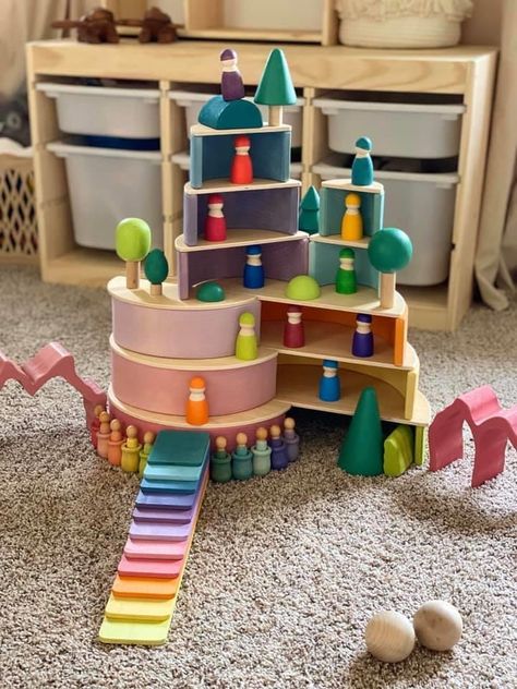 Grimms Pastel Rainbow Ideas, Grimms Wooden Toys Ideas, Rainbow Wooden Toys, Grimms Toys Ideas, Rainbow Stacker Ideas, Diy Grimms Toys, Grimms Wooden Toys, Diy Wood Toys For Kids, Grimms Rainbow Ideas