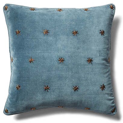 Embroidered Star 20x20 Pillow, Slate Gray Velvet from One Kings Lane Joanna Buchanan, Throw Pillow Collections, 20x20 Pillow, Embroidered Throw Pillows, Embroidered Pillow Covers, Serena And Lily, Star Pillows, Cushion Pattern, Bolster Pillow