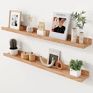 Axeman Oak Floating Shelves 36 Inch Picture Ledge Shelf Set of 2, Solid Wood Shelves with Lip for Wall Decor Storage Bedroom Living Room Bathroom Kitchen, Natural Oak Shelves With Lip, Kitchen Natural, Picture Ledge Shelf, Floating Shelves Living Room, Oak Floating Shelves, Ledge Shelf, Wall Decor Storage, Storage Bedroom, Picture Ledge