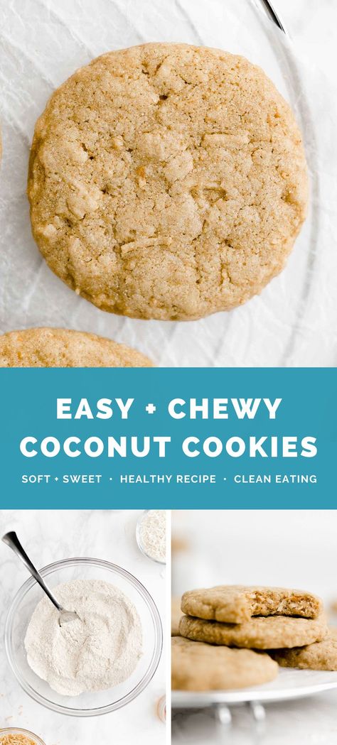 This easy coconut cookies recipe is amazing! Soft, chewy & full of tropical flavor. They literally taste like paradise — and you only need 20 minutes (or less!) to make the dough! Quick, simple & SO good! ♡ coconut cookies recipe healthy. cookies with coconut flakes. coconut cookies vegan. healthy coconut desserts clean eating. coconut cookies recipe eggless. shredded coconut cookies recipe. chewy coconut cookies. Amys Healthy Baking, Cookies With Coconut Flakes, Shredded Coconut Cookies, Coconut Cookies Easy, Healthy Coconut Cookies, Bakewell Traybake, Coconut Cookies Healthy, Desserts Clean Eating, Chewy Coconut Cookies