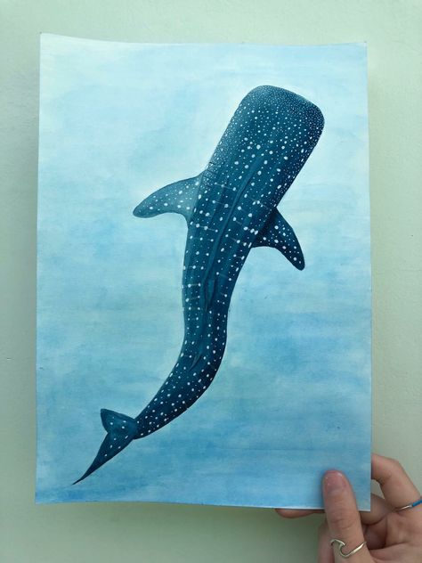 Whale-shark on Wathercolor Paint. #wathercolor #whaleshark #shark #sea Sea Animals Painting Acrylic, Bikinis Box Painting Whale Shark, Whale Shark Simple Drawing, Whale Shark Watercolor Paintings, Ocean Animals Painting Acrylic Easy, Simple Whale Painting, Drawing Whale Shark, Shark Painting Acrylic Easy, Easy Sea Painting Ideas