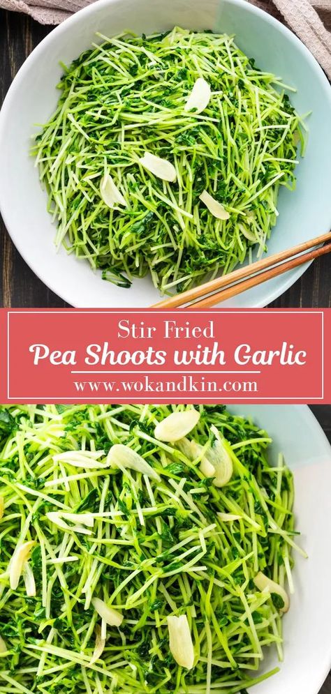 Try this quick and easy Stir Fried Pea Shoots with Garlic recipe and you'll want it for every occasion! It's perfect for when you want a hit of veggies without all the fuss! #vegetables #stirfry #peashoots #garlic Chinese Cabbage Stir Fry, Easy Vegetable Stir Fry, Fast Growing Vegetables, Pea Shoots, Cabbage Stir Fry, Garlic Recipe, Chicken And Cabbage, Asian Vegetables, Sprout Recipes