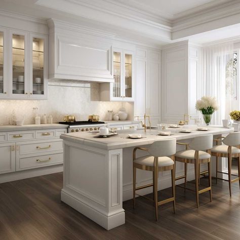 White Kitchen Wonders – Fresh and Modern Ideas • 333+ Images • [ArtFacade] Luxury Cream Kitchen, Kitchen Ideas Korean, Kitchen Decor Classic, White And Gold Kitchen Aesthetic, White Kitchen Luxury, New Classic Kitchen Design Luxury, White Color Kitchen, White Traditional Kitchen Ideas, Kitchen Design Classic Modern