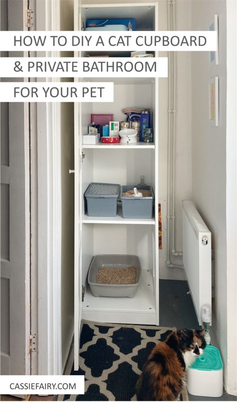 How to DIY a cat cupboard and private bathroom for your pet Cat Litter Bathroom Cabinet, Cat Cupboard, Pet Organization, Furniture Upcycling, Cat Essentials, Litter Tray, Duck Tape, Cupboard Doors, Home Makeover