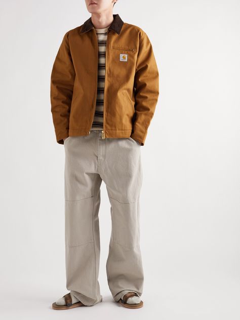 Men’s Outfits Workwear, Carhartt Style Men, Workwear Jacket Outfit Men, Workwear Aesthetic Men, Detroit Jacket Outfit Men, Mens Workwear Fashion, Suicoke Sandals Outfit, Carharrt Outfit, Workwear Outfit Men